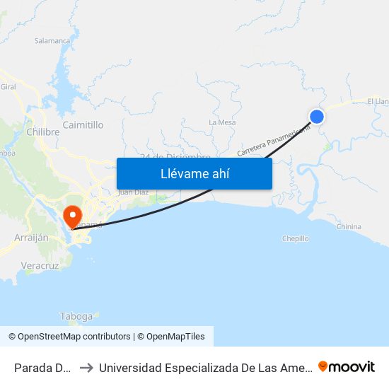 Parada De Bus to Universidad Especializada De Las Americas (Udelas) map