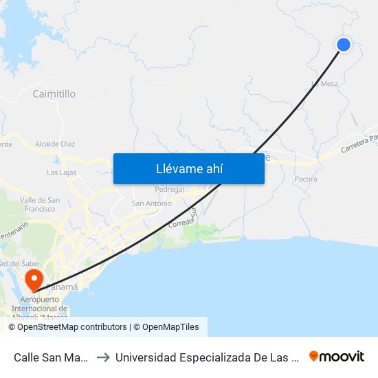 Calle San Martín, 1-58 to Universidad Especializada De Las Americas (Udelas) map