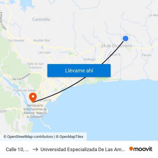 Calle 10, 201-8 to Universidad Especializada De Las Americas (Udelas) map