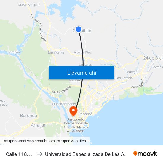 Calle 118, 118-04 to Universidad Especializada De Las Americas (Udelas) map