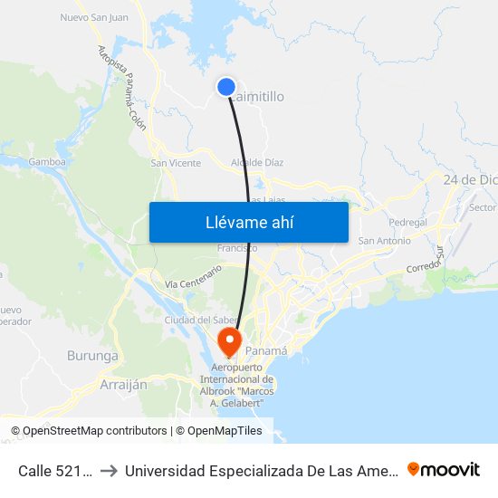 Calle 521, 521 to Universidad Especializada De Las Americas (Udelas) map