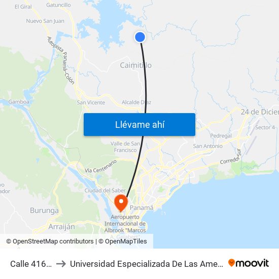 Calle 416, 416 to Universidad Especializada De Las Americas (Udelas) map