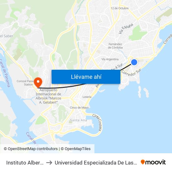 Instituto Albert Einstein to Universidad Especializada De Las Americas (Udelas) map