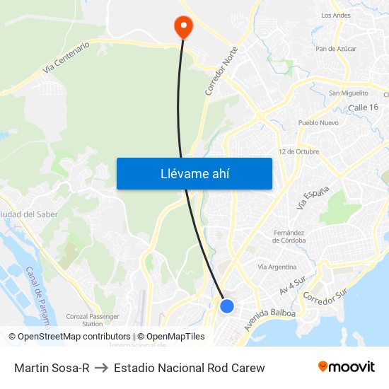 Martin Sosa-R to Estadio Nacional Rod Carew map