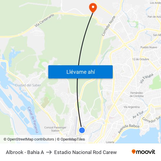 Albrook - Bahía A to Estadio Nacional Rod Carew map