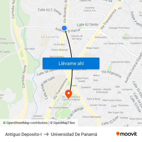 Antiguo Deposito-I to Universidad De Panamá map