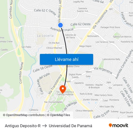 Antiguo Deposito-R to Universidad De Panamá map