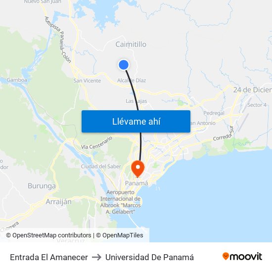 Entrada El Amanecer to Universidad De Panamá map