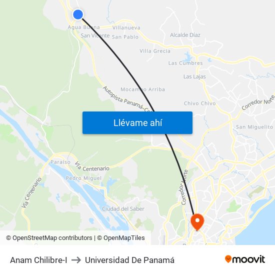Anam Chilibre-I to Universidad De Panamá map