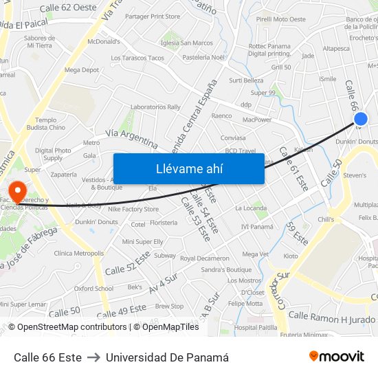 Calle 66 Este to Universidad De Panamá map