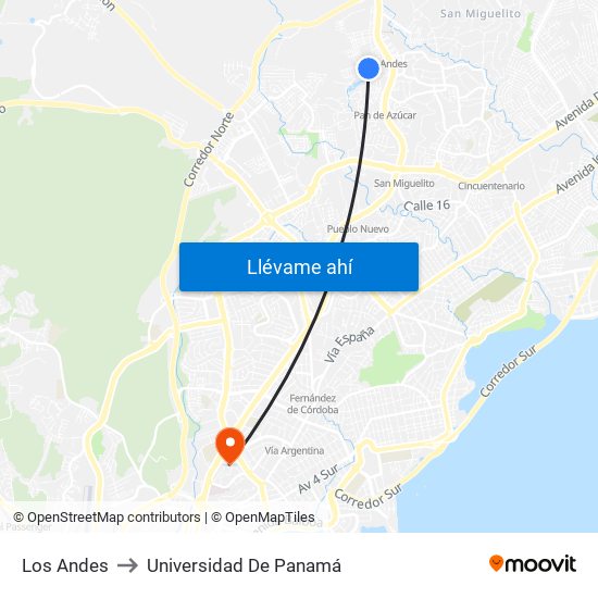 Los Andes to Universidad De Panamá map