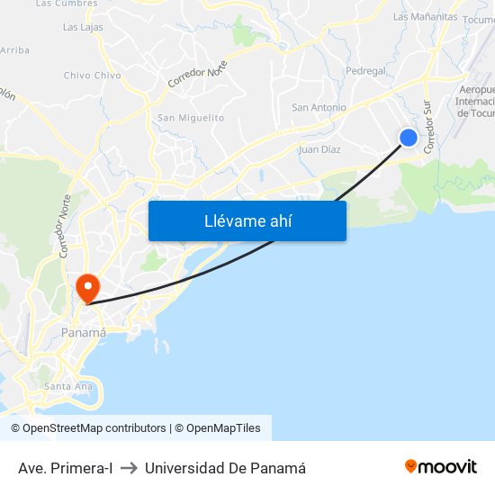 Ave. Primera-I to Universidad De Panamá map