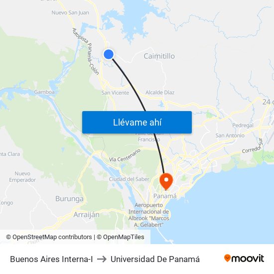 Buenos Aires Interna-I to Universidad De Panamá map