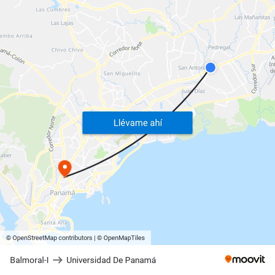 Balmoral-I to Universidad De Panamá map