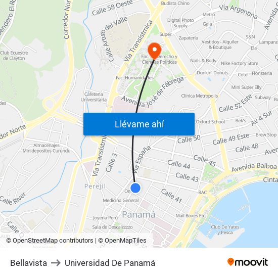 Bellavista to Universidad De Panamá map