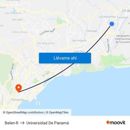 Belen-R to Universidad De Panamá map