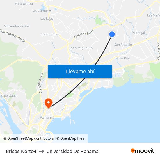 Brisas Norte-I to Universidad De Panamá map