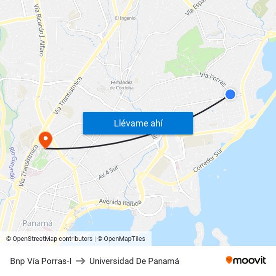 Bnp Vía Porras-I to Universidad De Panamá map