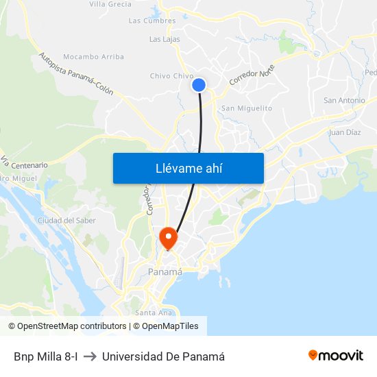 Bnp Milla 8-I to Universidad De Panamá map