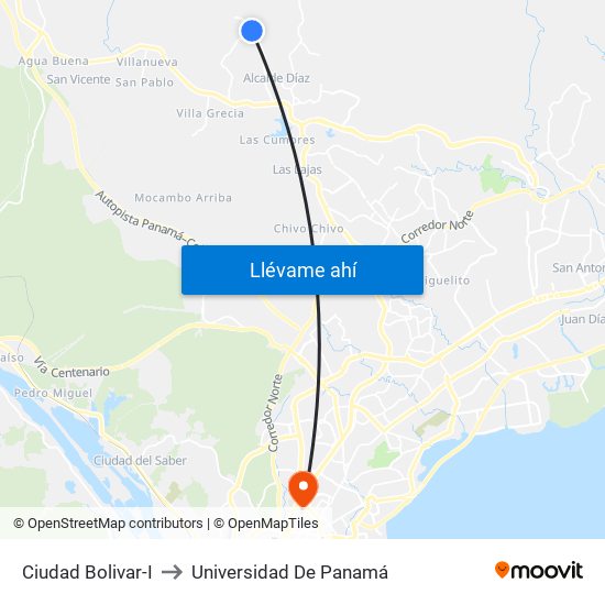 Ciudad Bolivar-I to Universidad De Panamá map