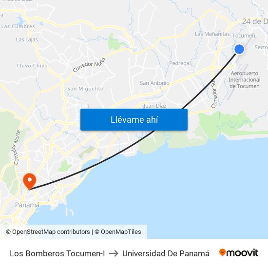 Los Bomberos Tocumen-I to Universidad De Panamá map