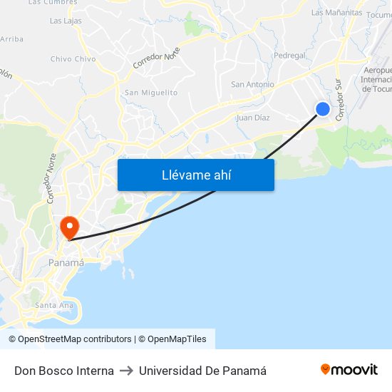 Don Bosco Interna to Universidad De Panamá map