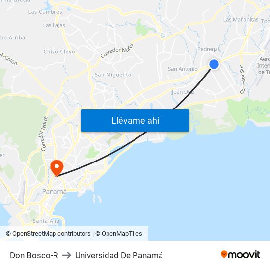 Don Bosco-R to Universidad De Panamá map