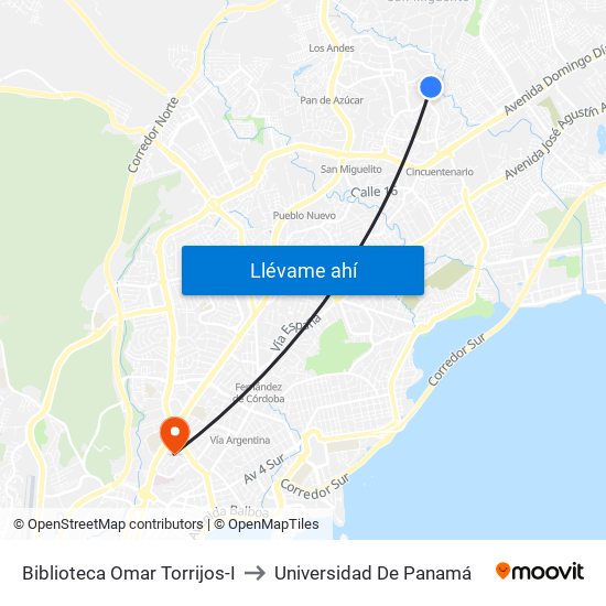 Biblioteca Omar Torrijos-I to Universidad De Panamá map