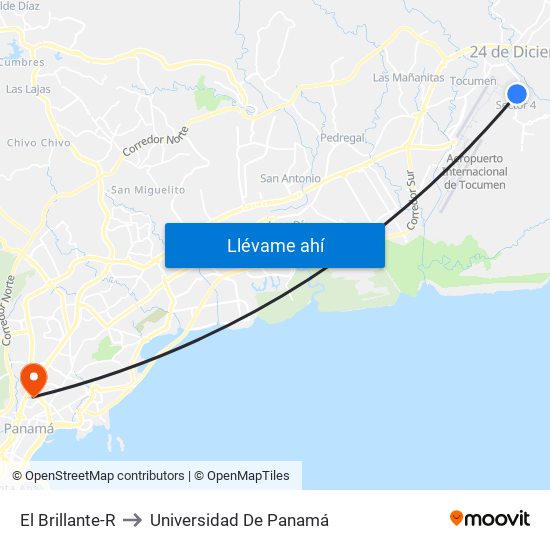 El Brillante-R to Universidad De Panamá map