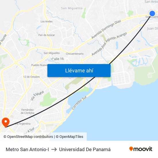 Metro San Antonio-I to Universidad De Panamá map