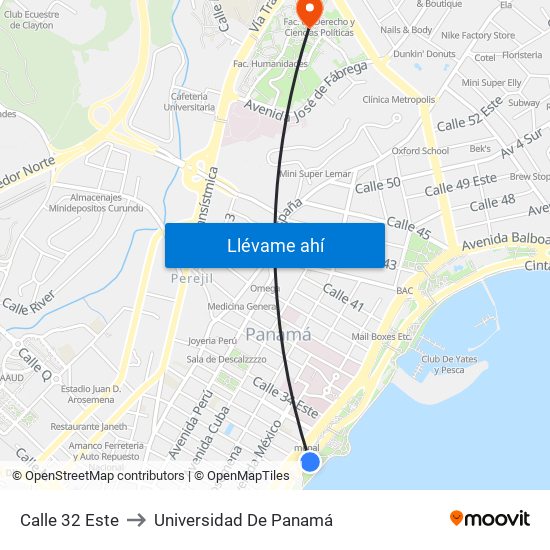 Calle 32 Este to Universidad De Panamá map