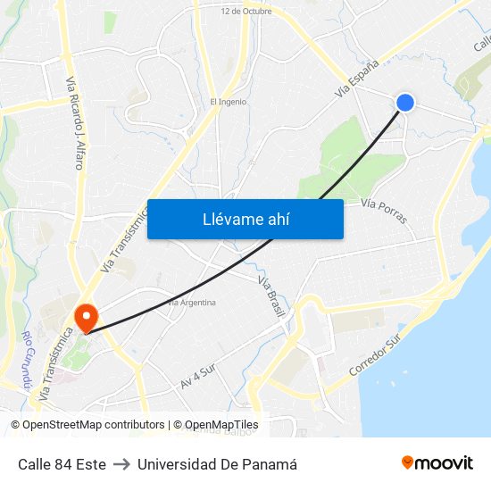 Calle 84 Este to Universidad De Panamá map