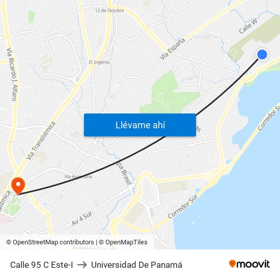 Calle 95 C Este-I to Universidad De Panamá map