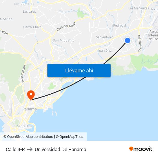 Calle 4-R to Universidad De Panamá map