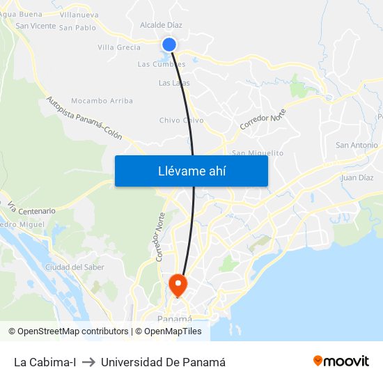 La Cabima-I to Universidad De Panamá map