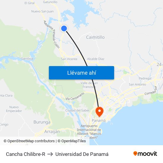 Cancha Chilibre-R to Universidad De Panamá map