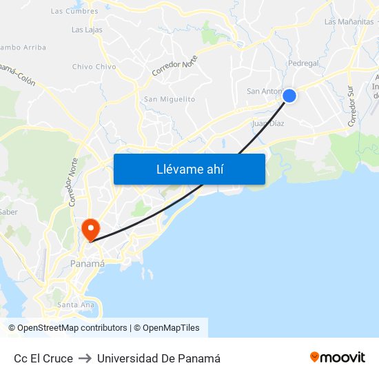 Cc El Cruce to Universidad De Panamá map