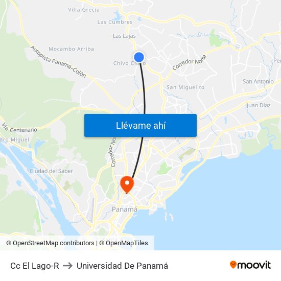 Cc El Lago-R to Universidad De Panamá map