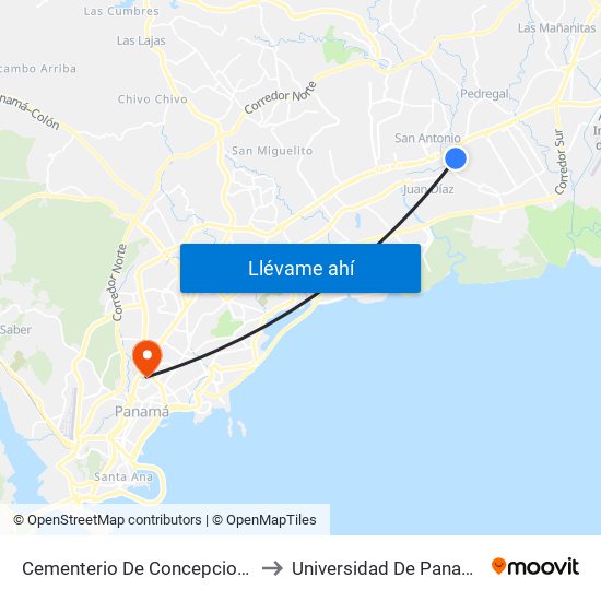 Cementerio De Concepcion-I to Universidad De Panamá map