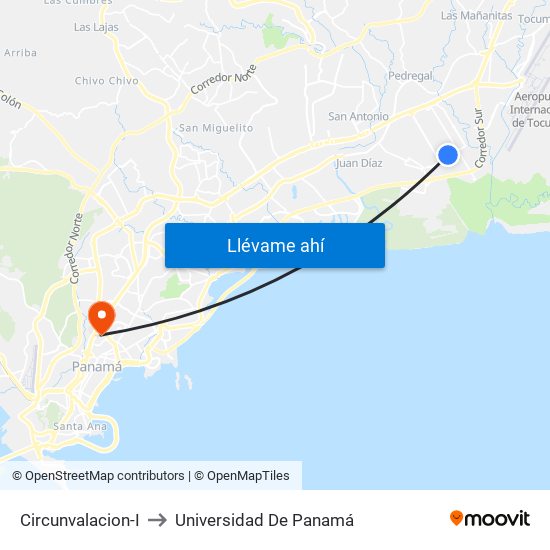 Circunvalacion-I to Universidad De Panamá map