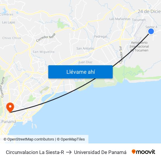 Circunvalacion La Siesta-R to Universidad De Panamá map