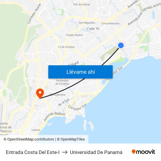 Entrada Costa Del Este-I to Universidad De Panamá map