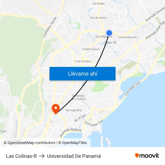 Las Colinas-R to Universidad De Panamá map