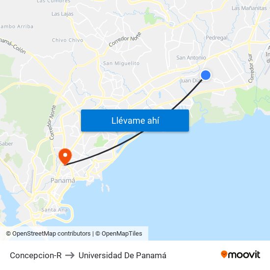 Concepcion-R to Universidad De Panamá map