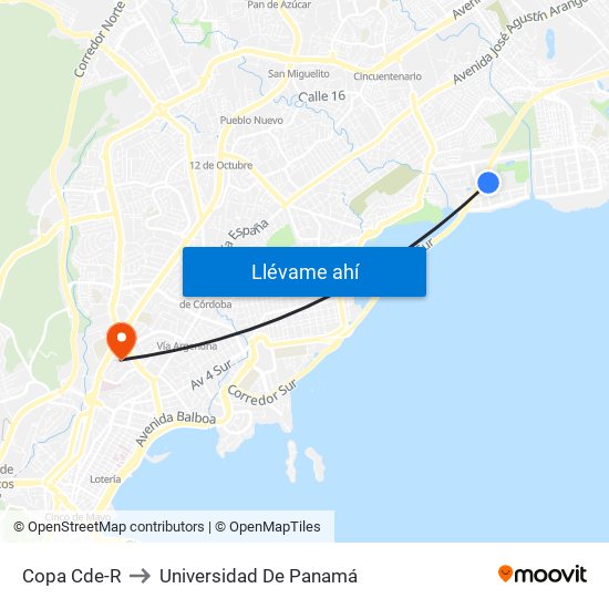 Copa Cde-R to Universidad De Panamá map