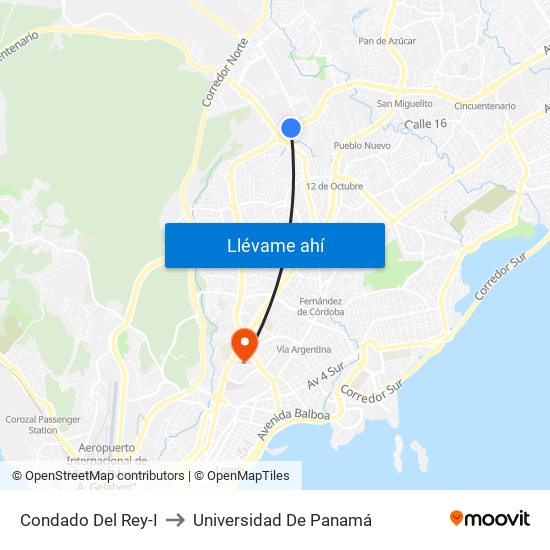 Condado Del Rey-I to Universidad De Panamá map