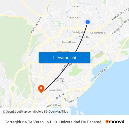 Corregiduria De Veranillo-I to Universidad De Panamá map