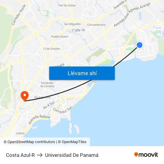 Costa Azul-R to Universidad De Panamá map