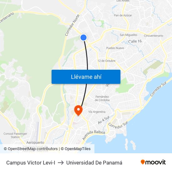 Campus Víctor Levi-I to Universidad De Panamá map