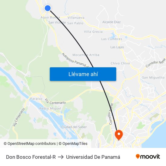 Don Bosco Forestal-R to Universidad De Panamá map